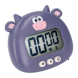 Digital Kitchen Timer Countup Countdown Cartoon Animal Sound Flash Alert Easy Operation with Stand for Cooking Teaching Purple Cow