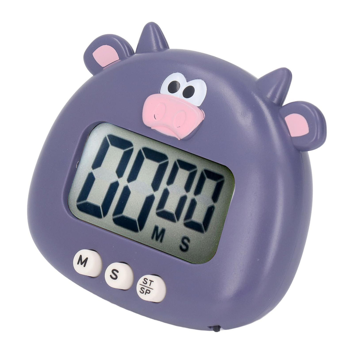 Digital Kitchen Timer Countup Countdown Cartoon Animal Sound Flash Alert Easy Operation with Stand for Cooking Teaching Purple Cow