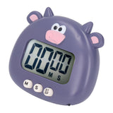 Digital Kitchen Timer Countup Countdown Cartoon Animal Sound Flash Alert Easy Operation with Stand for Cooking Teaching Purple Cow