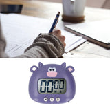 Digital Kitchen Timer Countup Countdown Cartoon Animal Sound Flash Alert Easy Operation with Stand for Cooking Teaching Purple Cow