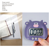 Digital Kitchen Timer Countup Countdown Cartoon Animal Sound Flash Alert Easy Operation with Stand for Cooking Teaching Purple Cow
