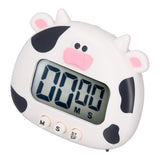 Digital Kitchen Timer Countup Countdown Cartoon Animal Sound Flash Alert Easy Operation with Stand for Cooking Teaching White Cow