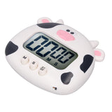 Digital Kitchen Timer Countup Countdown Cartoon Animal Sound Flash Alert Easy Operation with Stand for Cooking Teaching White Cow