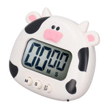 Digital Kitchen Timer Countup Countdown Cartoon Animal Sound Flash Alert Easy Operation with Stand for Cooking Teaching White Cow - Close-Up Angle