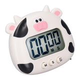 Digital Kitchen Timer Countup Countdown Cartoon Animal Sound Flash Alert Easy Operation with Stand for Cooking Teaching White Cow - Low Angle