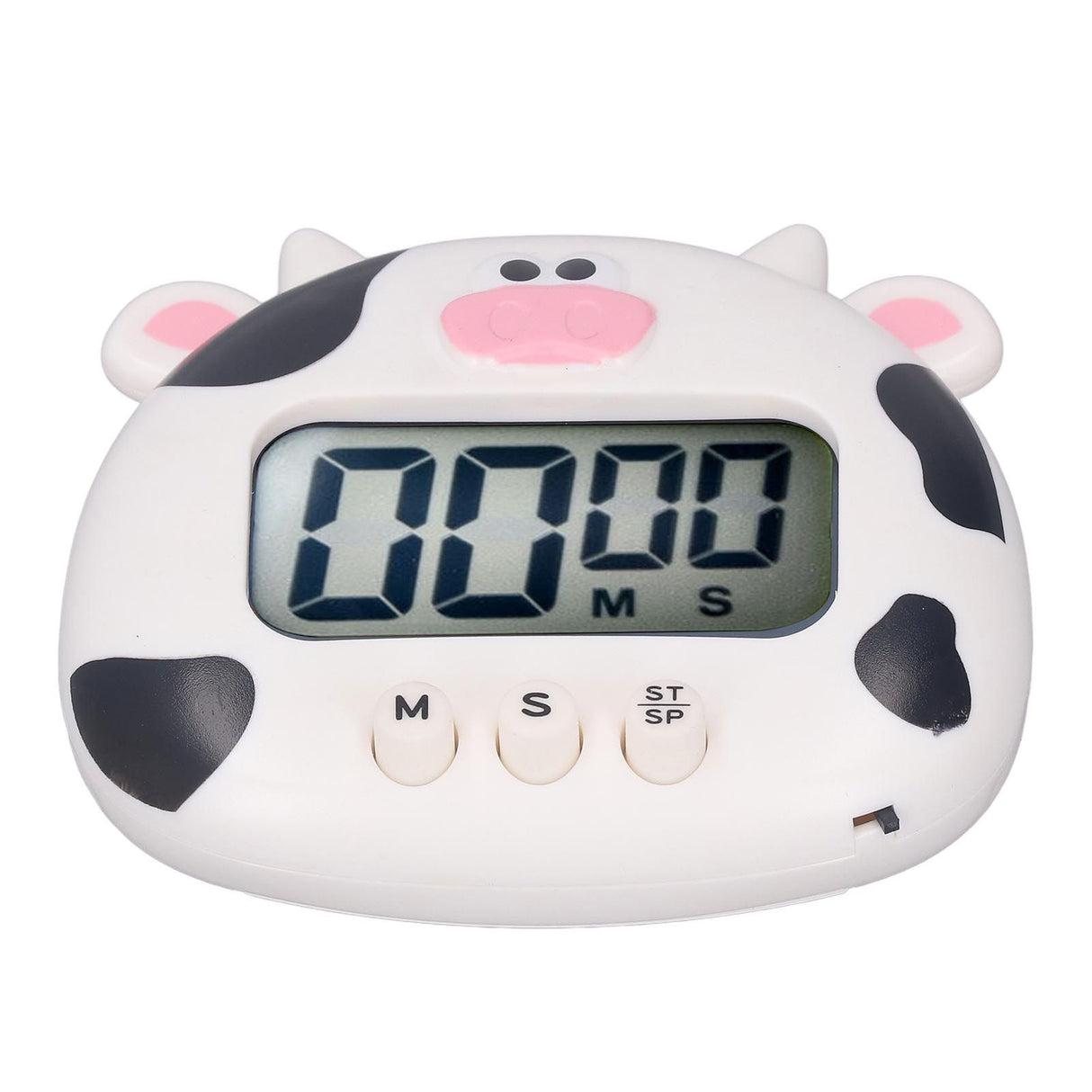 Digital Kitchen Timer Countup Countdown Cartoon Animal Sound Flash Alert Easy Operation with Stand for Cooking Teaching White Cow
