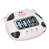 Digital Kitchen Timer Countup Countdown Cartoon Animal Sound Flash Alert Easy Operation with Stand for Cooking Teaching White Cow