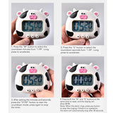 Digital Kitchen Timer Countup Countdown Cartoon Animal Sound Flash Alert Easy Operation with Stand for Cooking Teaching White Cow