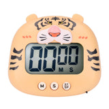Digital Kitchen Timer Countup Countdown Cartoon Animal Sound Flash Alert Easy Operation with Stand for Cooking Teaching Yellow Tiger - Front View