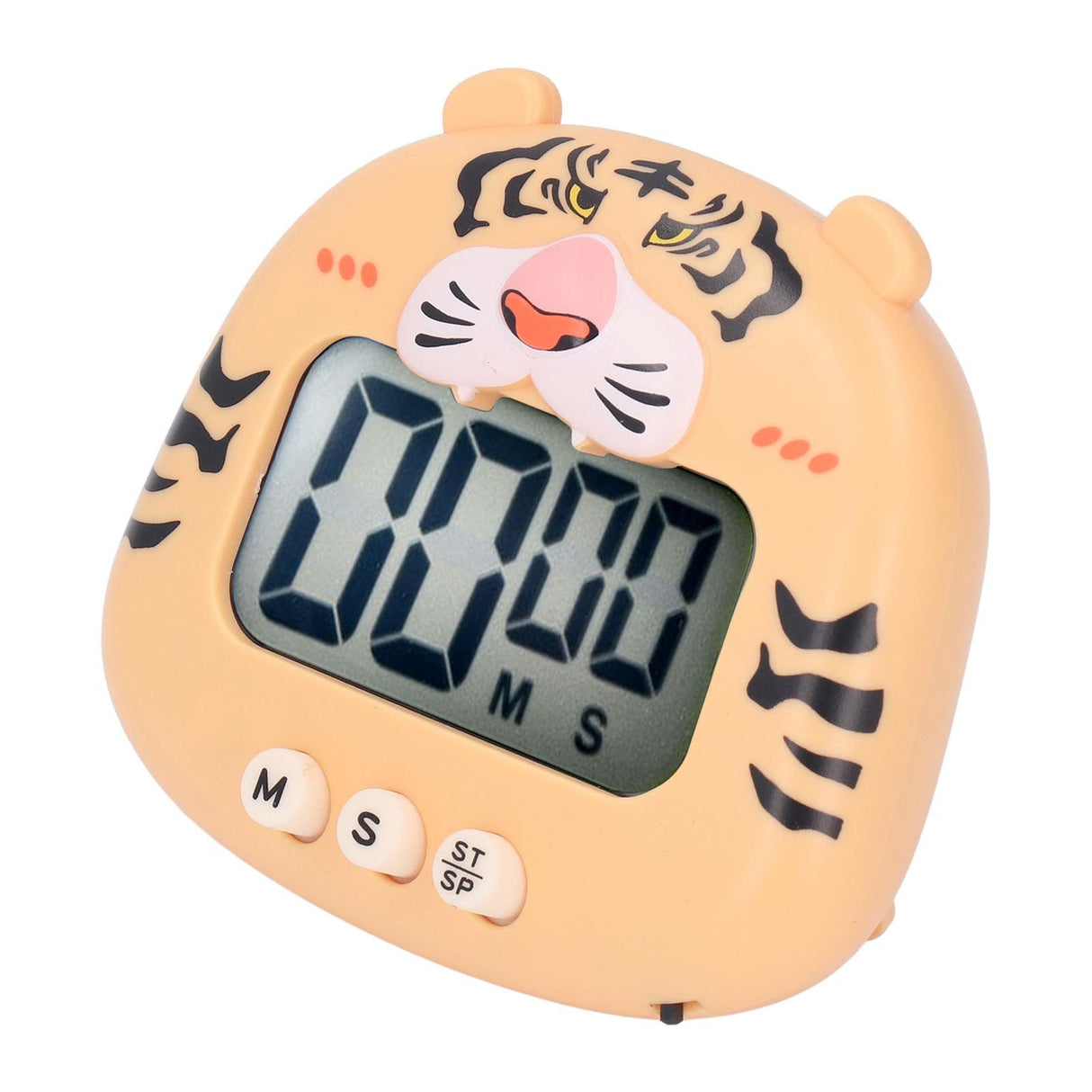 Digital Kitchen Timer Countup Countdown Cartoon Animal Sound Flash Alert Easy Operation with Stand for Cooking Teaching Yellow Tiger