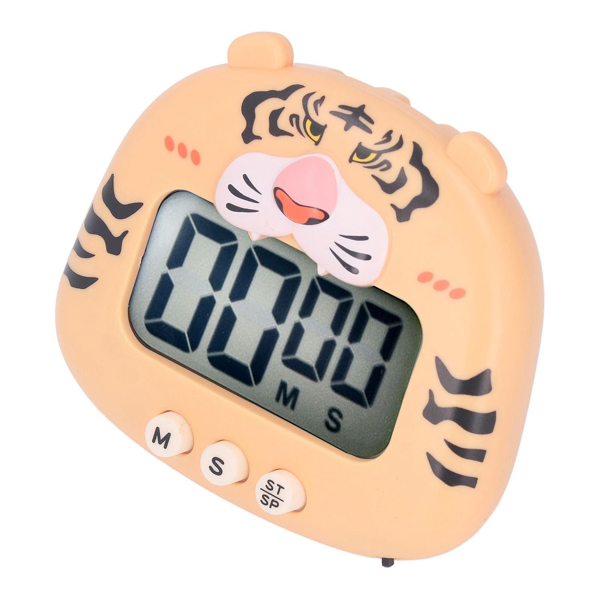 Digital Kitchen Timer Countup Countdown Cartoon Animal Sound Flash Alert Easy Operation with Stand for Cooking Teaching Yellow Tiger
