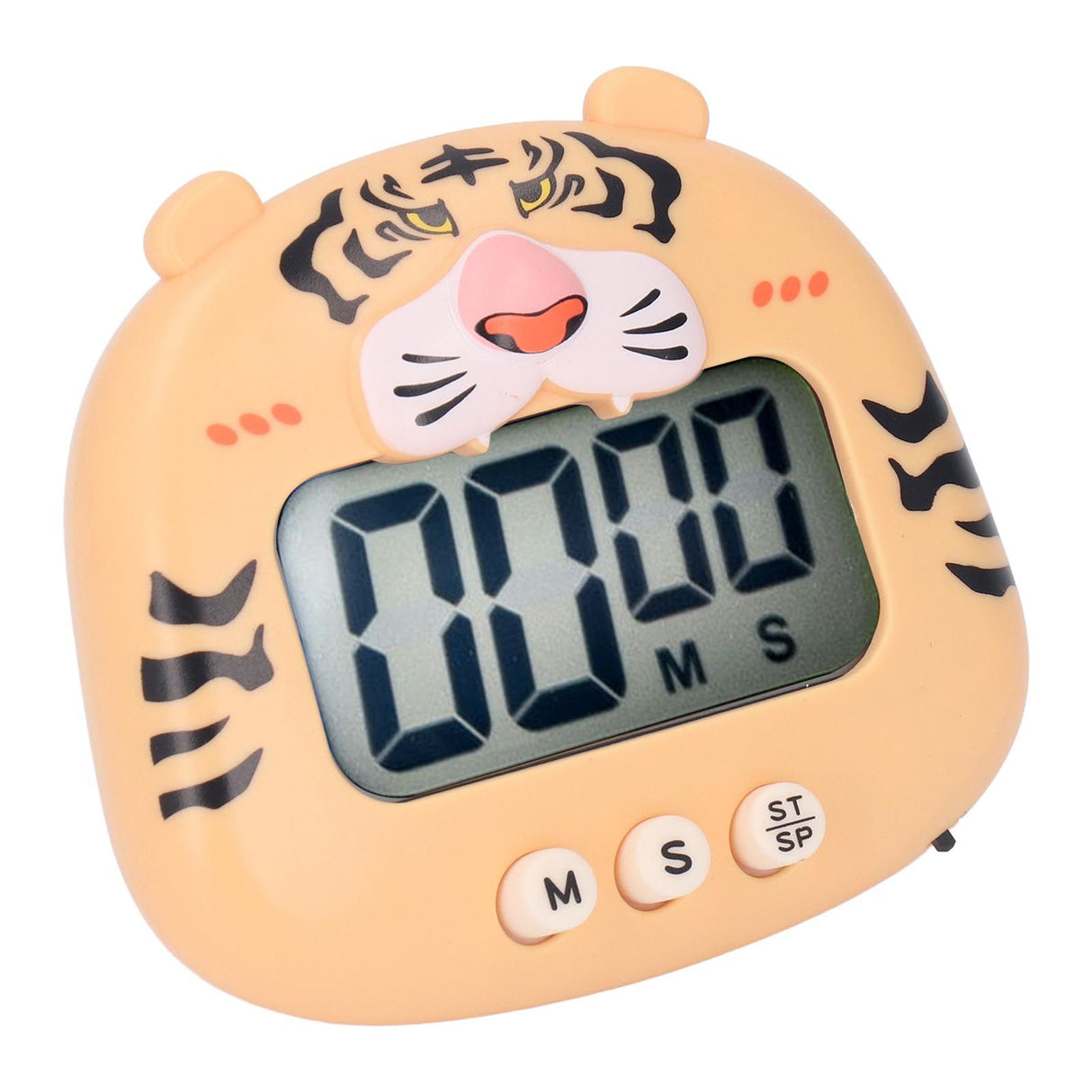 Digital Kitchen Timer Countup Countdown Cartoon Animal Sound Flash Alert Easy Operation with Stand for Cooking Teaching Yellow Tiger