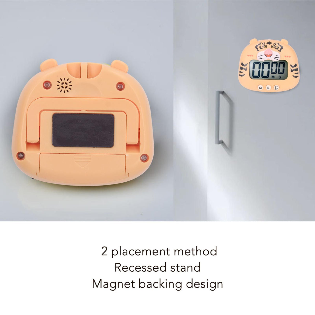 Digital Kitchen Timer Countup Countdown Cartoon Animal Sound Flash Alert Easy Operation with Stand for Cooking Teaching Yellow Tiger