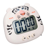 Digital Kitchen Timer Countup Countdown Cartoon Animal Sound Flash Alert Easy Operation with Stand for Cooking Teaching White Tiger