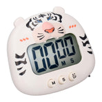 Digital Kitchen Timer Countup Countdown Cartoon Animal Sound Flash Alert Easy Operation with Stand for Cooking Teaching White Tiger