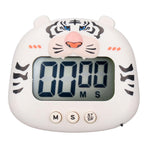 Digital Kitchen Timer Countup Countdown Cartoon Animal Sound Flash Alert Easy Operation with Stand for Cooking Teaching White Tiger