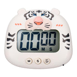 Digital Kitchen Timer Countup Countdown Cartoon Animal Sound Flash Alert Easy Operation with Stand for Cooking Teaching White Tiger - Top-Down View