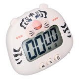 Digital Kitchen Timer Countup Countdown Cartoon Animal Sound Flash Alert Easy Operation with Stand for Cooking Teaching White Tiger
