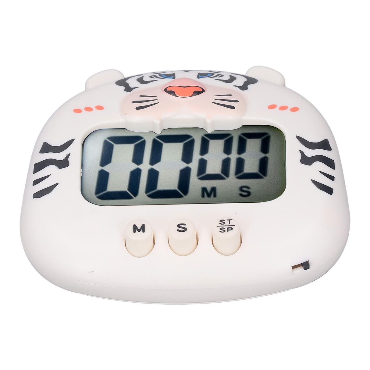 Digital Kitchen Timer Countup Countdown Cartoon Animal Sound Flash Alert Easy Operation with Stand for Cooking Teaching White Tiger