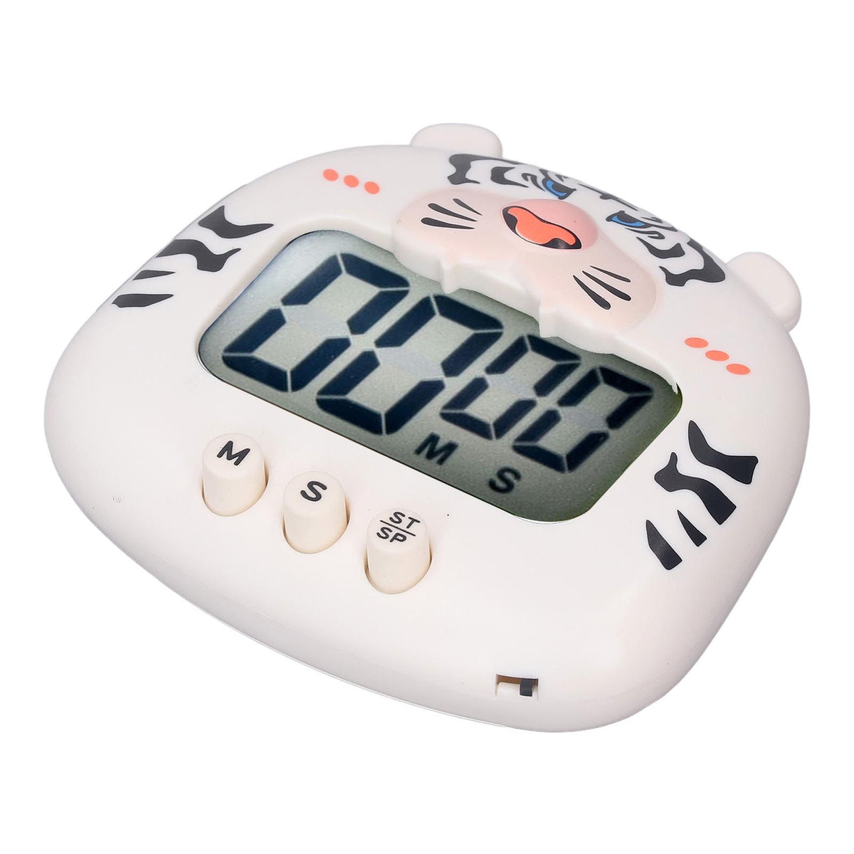 Digital Kitchen Timer Countup Countdown Cartoon Animal Sound Flash Alert Easy Operation with Stand for Cooking Teaching White Tiger