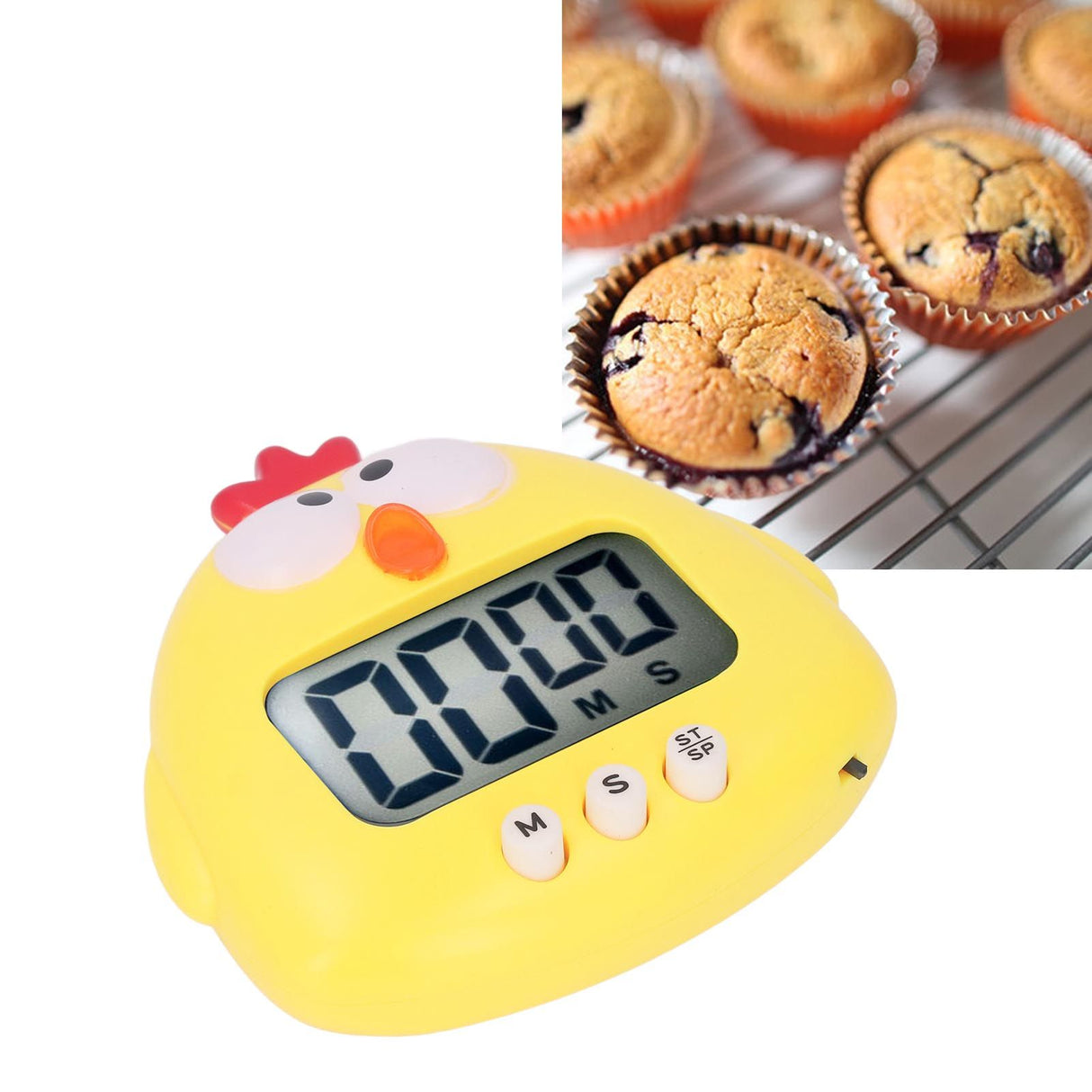 Digital Kitchen Timer Countup Countdown Cartoon Animal Sound Flash Alert Easy Operation with Stand for Cooking Teaching Yellow Chick