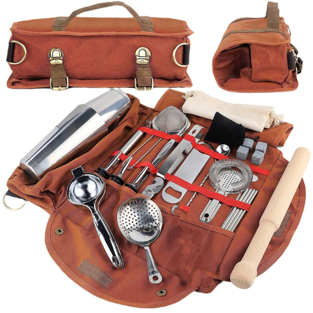 Bartending Tool Bag Portable Large Capacity Stylish Adjustable Shoulder Strap Bartender Kit Bag for Camping Parties Coffee