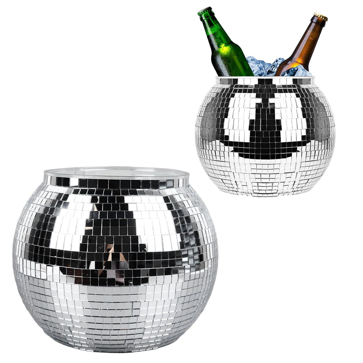 Disco Ball Ice Bucket Plastic Large Capacity Party Drink Bucket for Beer Cocktail Wine Silver