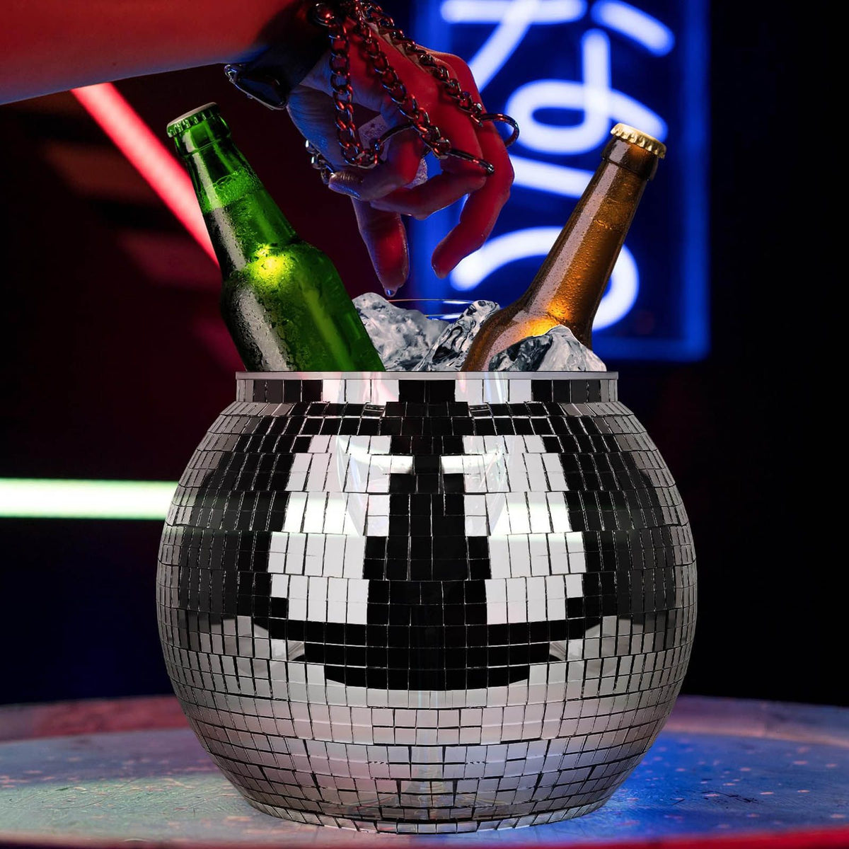 Disco Ball Ice Bucket Plastic Large Capacity Party Drink Bucket for Beer Cocktail Wine Silver