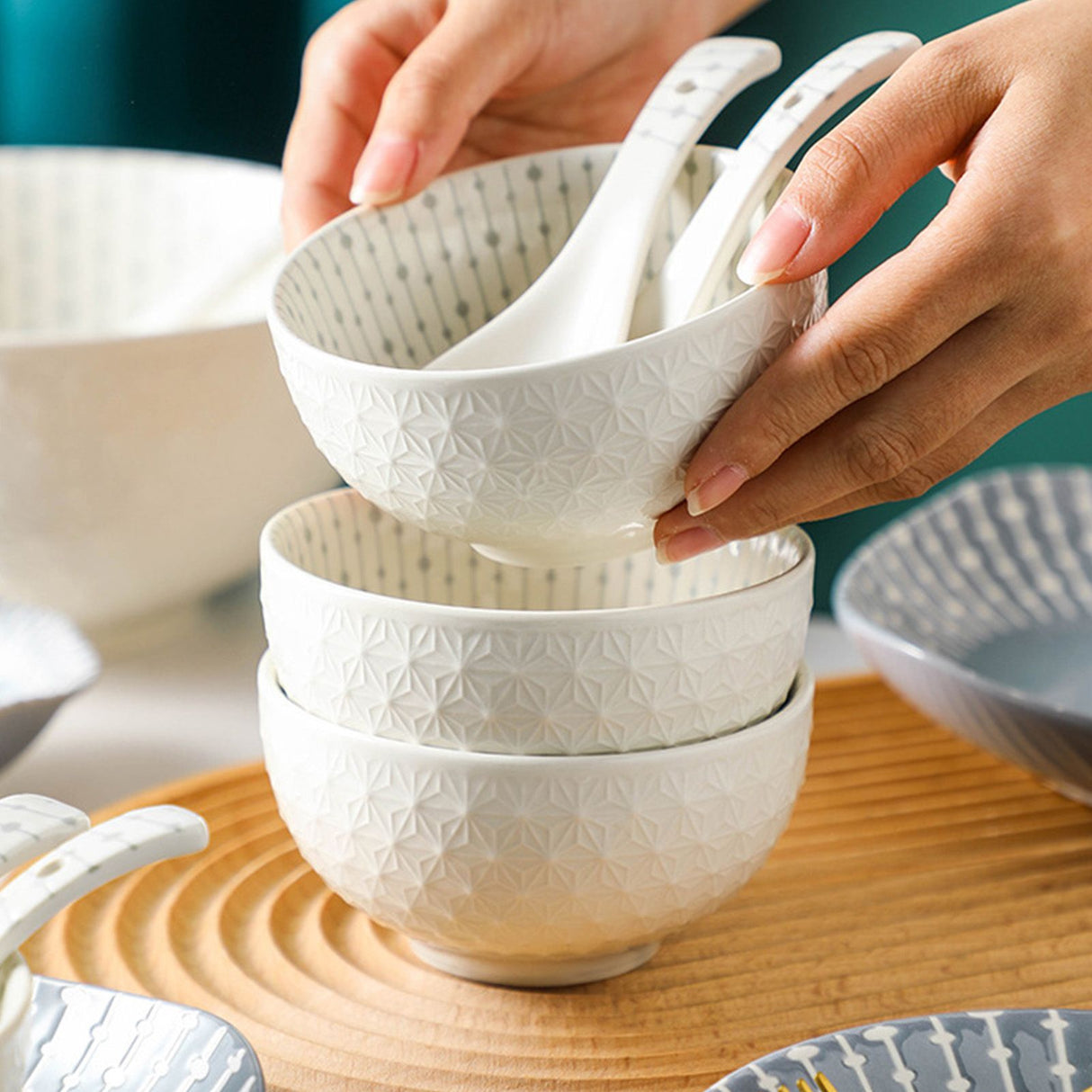 Soup Bowl 4.5in Small Bowl Ceramic Embossment Underglaze Color Minimalist Easy Clean Serving Bowl for Kitchen Home