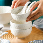 Soup Bowl 4.5in Small Bowl Ceramic Embossment Underglaze Color Minimalist Easy Clean Serving Bowl for Kitchen Home