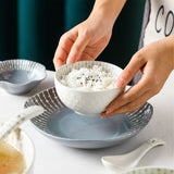Soup Bowl 4.5in Small Bowl Ceramic Embossment Underglaze Color Minimalist Easy Clean Serving Bowl for Kitchen Home - Rear View