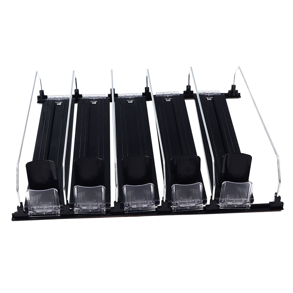 Drink Organizer for Fridge Spring Loaded Adjustable Push Rod Slide Rail Soda Can Dispenser for Beer Beverages 38cm Black