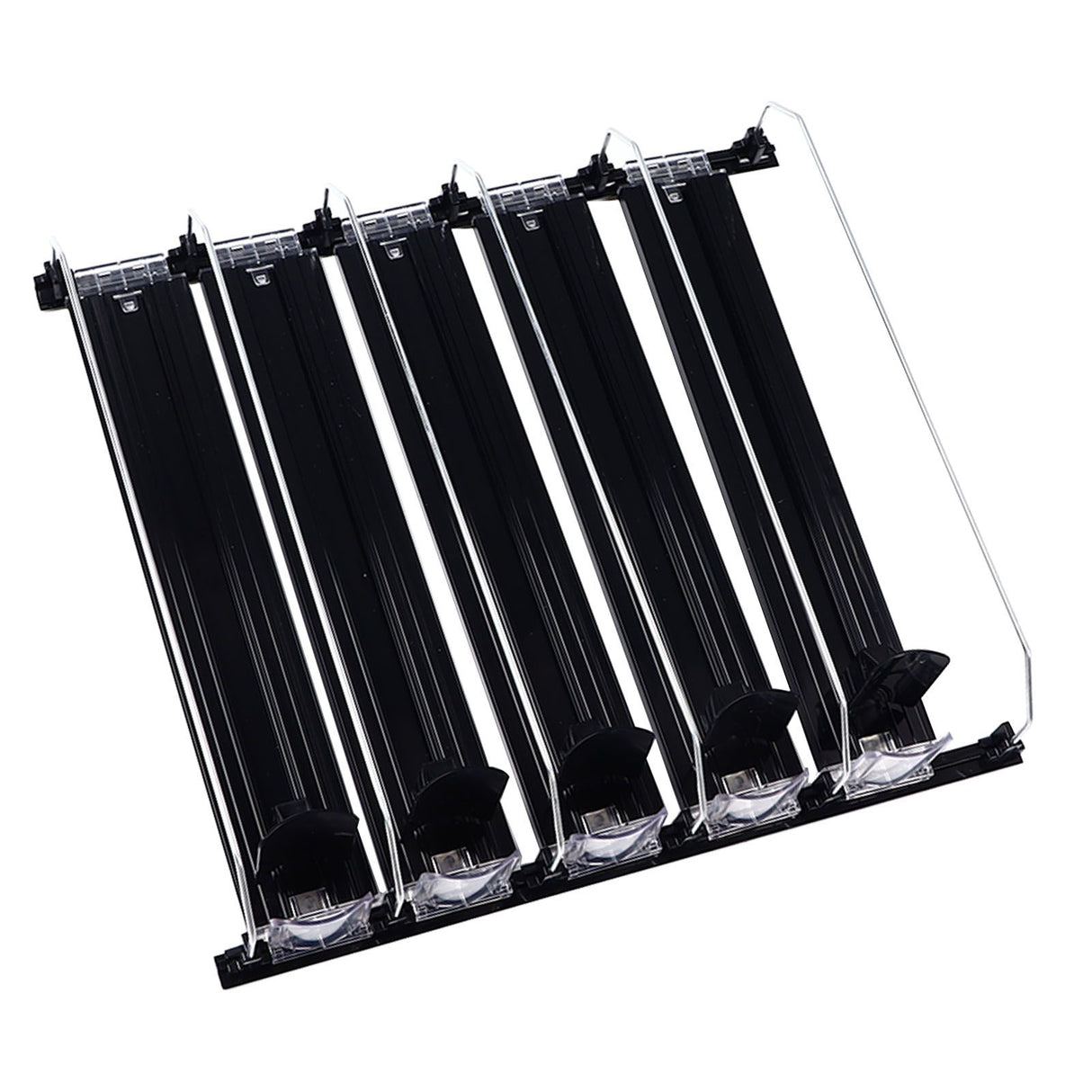 Drink Organizer for Fridge Spring Loaded Adjustable Push Rod Slide Rail Soda Can Dispenser for Beer Beverages 38cm Black