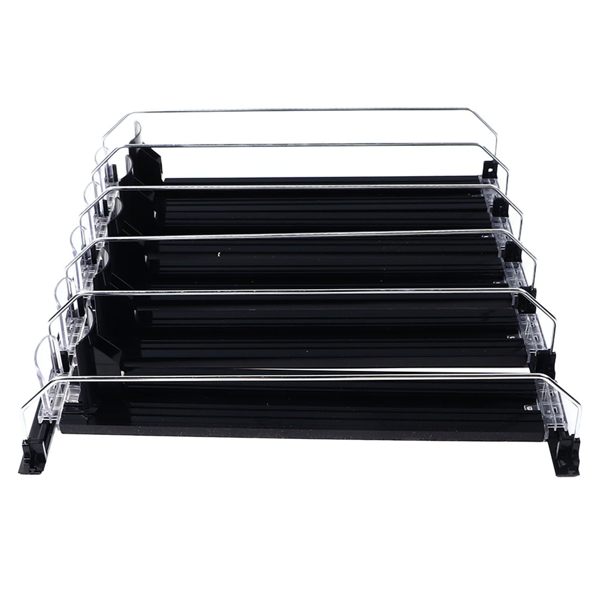 Drink Organizer for Fridge Spring Loaded Adjustable Push Rod Slide Rail Soda Can Dispenser for Beer Beverages 38cm Black