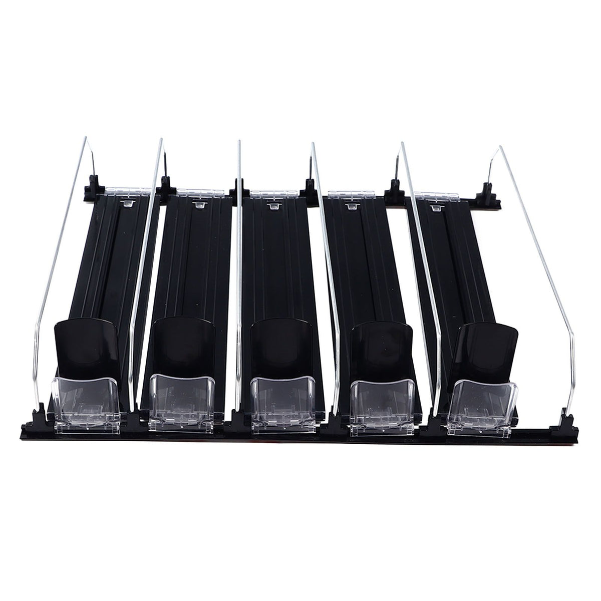 Drink Organizer for Fridge Spring Loaded Adjustable Push Rod Slide Rail Soda Can Dispenser for Beer Beverages 38cm Black