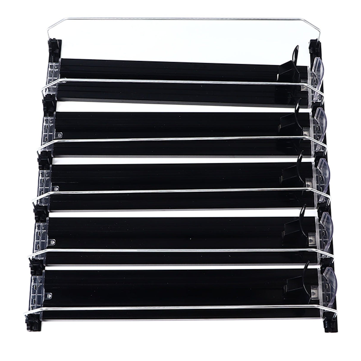 Drink Organizer for Fridge Spring Loaded Adjustable Push Rod Slide Rail Soda Can Dispenser for Beer Beverages 38cm Black