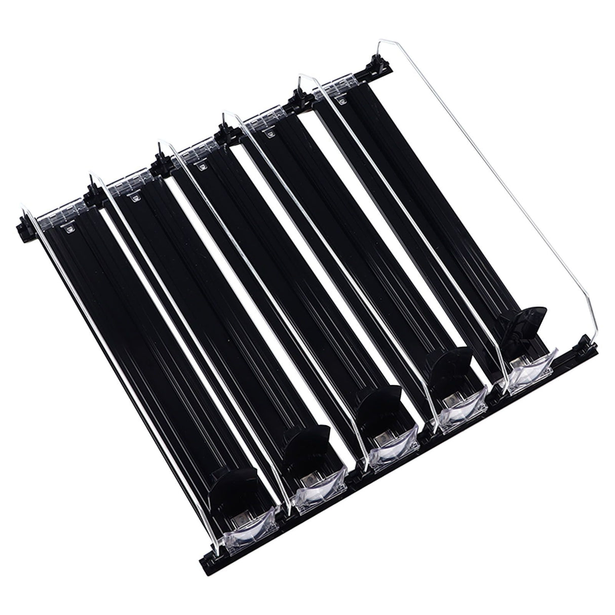 Drink Organizer for Fridge Spring Loaded Adjustable Push Rod Slide Rail Soda Can Dispenser for Beer Beverages 38cm Black