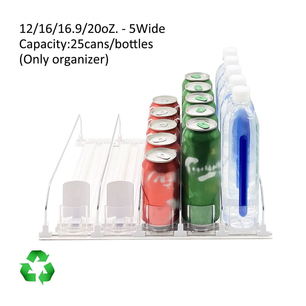 Drink Organizer for Fridge Spring Loaded Adjustable Push Rod Slide Rail Soda Can Dispenser for Beer Beverages 38cm Black