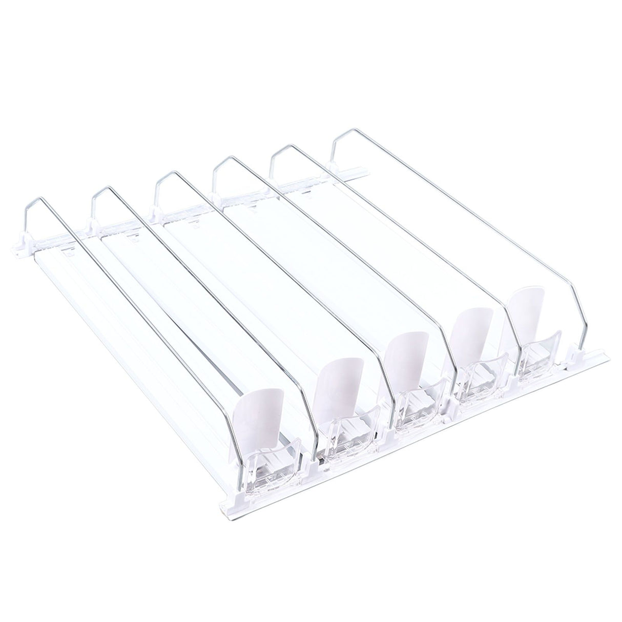 Drink Organizer for Fridge Spring Loaded Adjustable Push Rod Slide Rail Soda Can Dispenser for Beer Beverages 38cm White