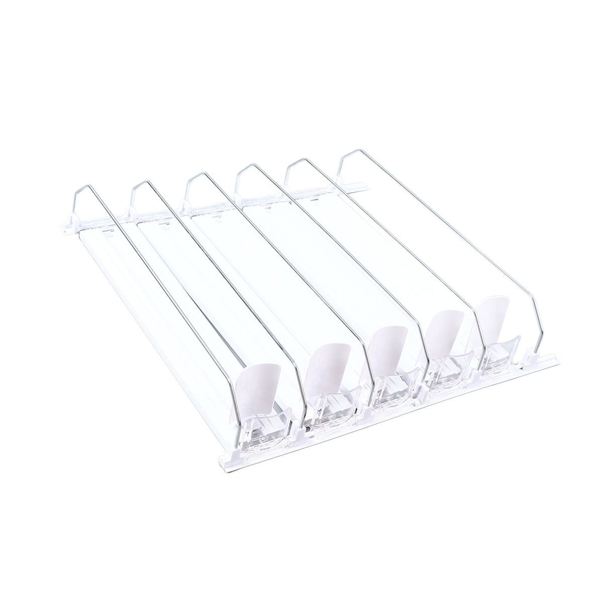 Drink Organizer for Fridge Spring Loaded Adjustable Push Rod Slide Rail Soda Can Dispenser for Beer Beverages 38cm White