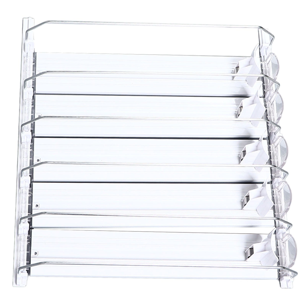 Drink Organizer for Fridge Spring Loaded Adjustable Push Rod Slide Rail Soda Can Dispenser for Beer Beverages 38cm White