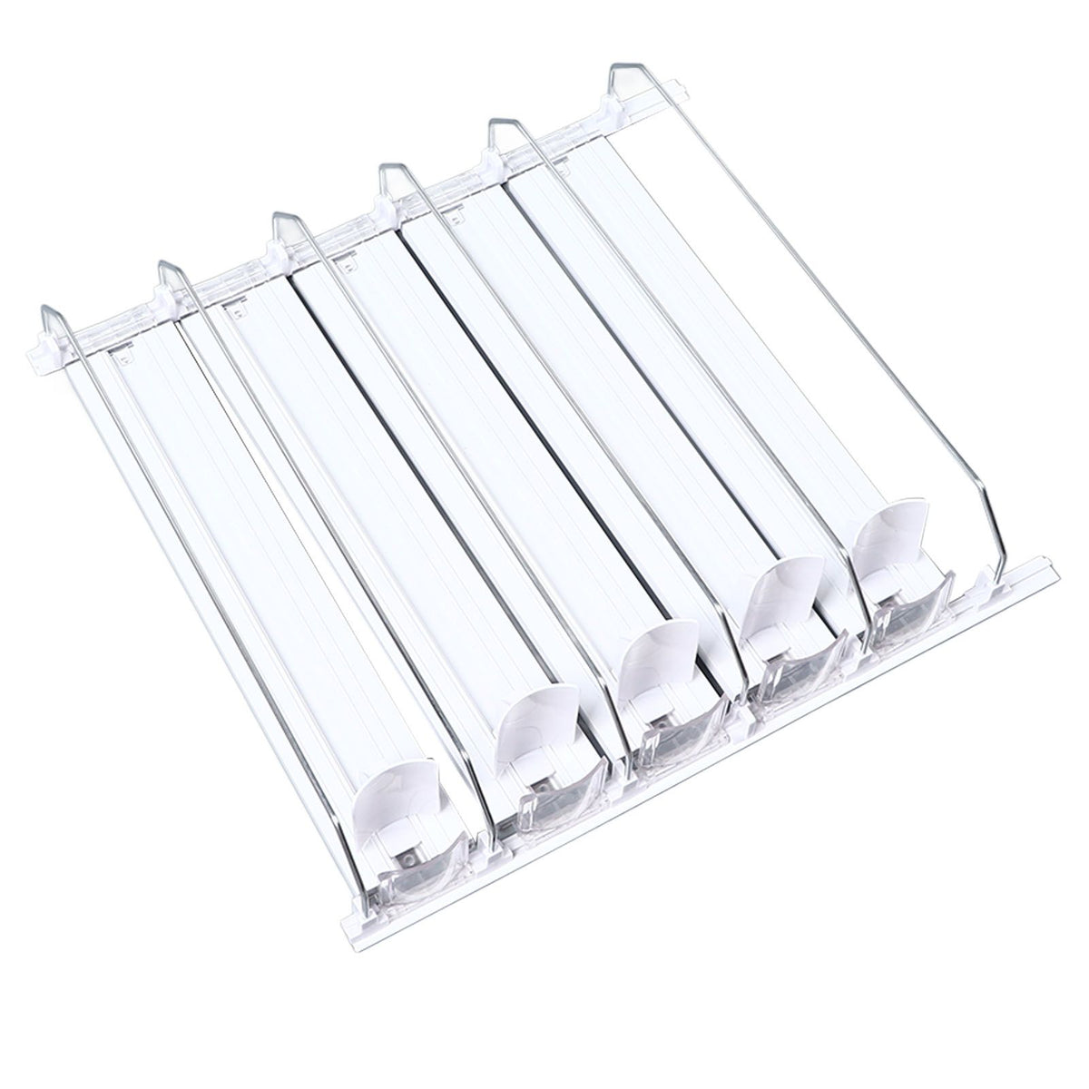 Drink Organizer for Fridge Spring Loaded Adjustable Push Rod Slide Rail Soda Can Dispenser for Beer Beverages 38cm White
