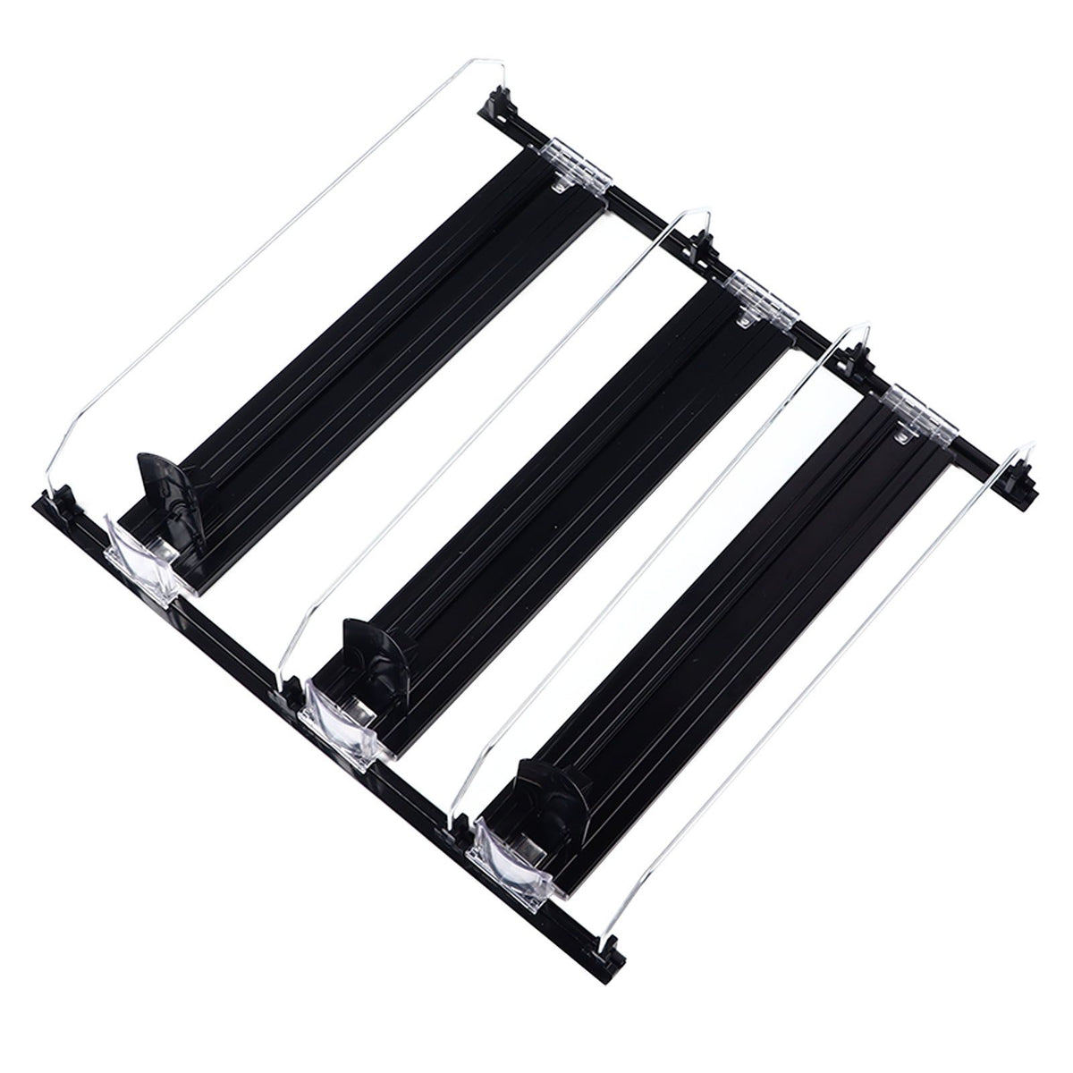 38cm Drink Organizer for Fridge Automatic Pusher Glide 12oz 16oz 20oz Soda Dispenser for Fridge Width Adjustable E Shaped 38cm Black