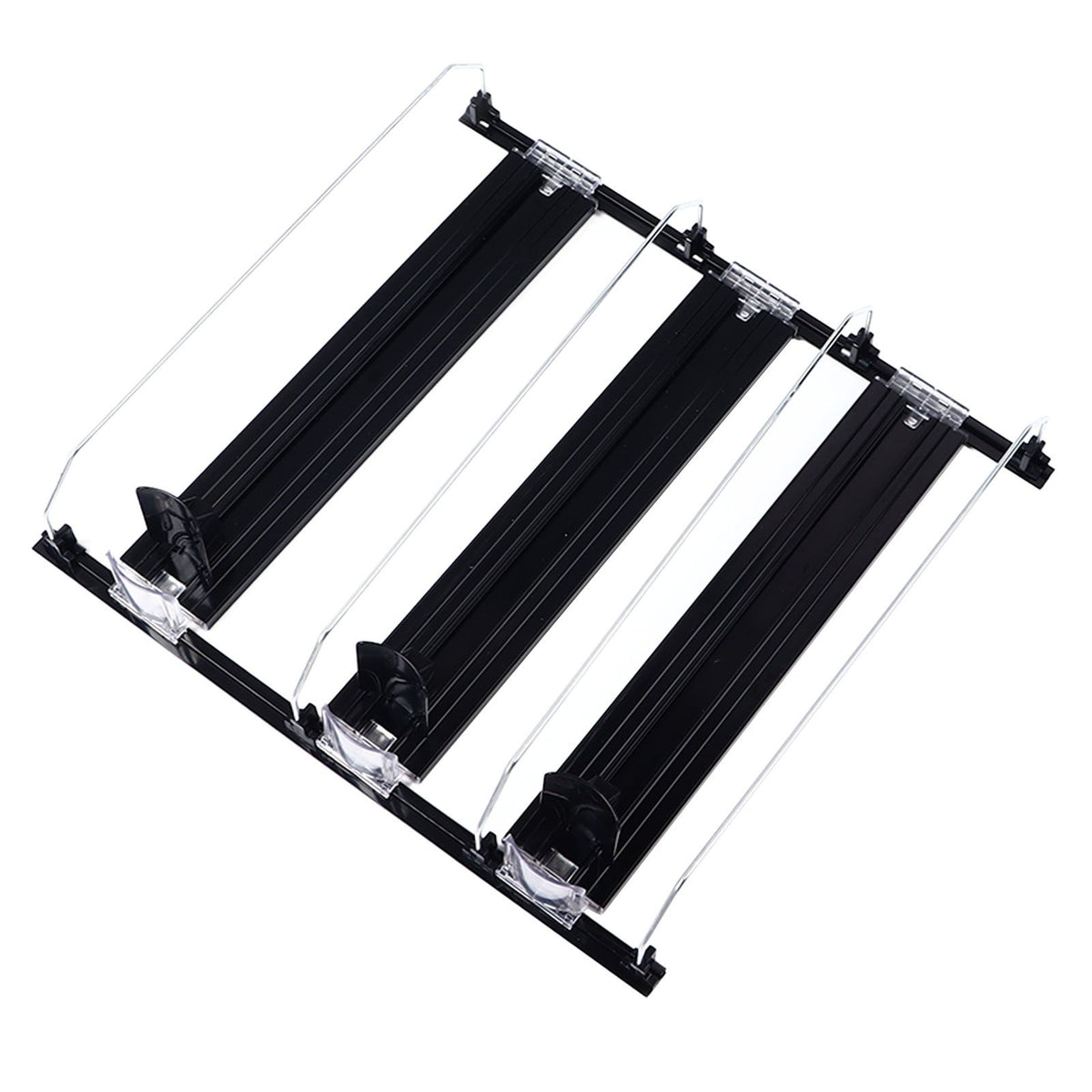 38cm Drink Organizer for Fridge Automatic Pusher Glide 12oz 16oz 20oz Soda Dispenser for Fridge Width Adjustable E Shaped 38cm Black