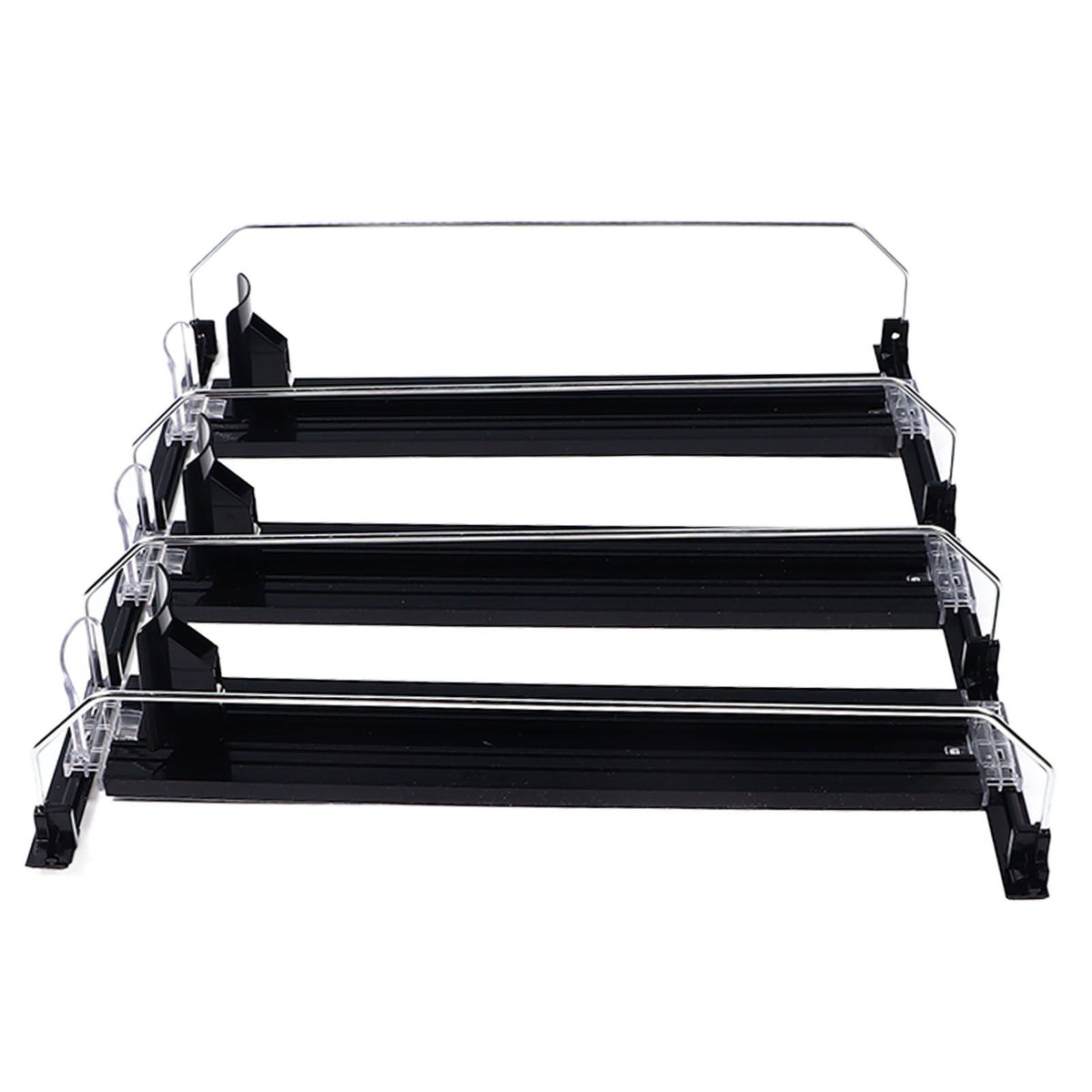 38cm Drink Organizer for Fridge Automatic Pusher Glide 12oz 16oz 20oz Soda Dispenser for Fridge Width Adjustable E Shaped 38cm Black