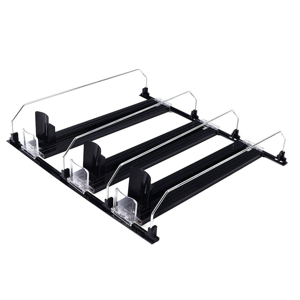 38cm Drink Organizer for Fridge Automatic Pusher Glide 12oz 16oz 20oz Soda Dispenser for Fridge Width Adjustable E Shaped 38cm Black