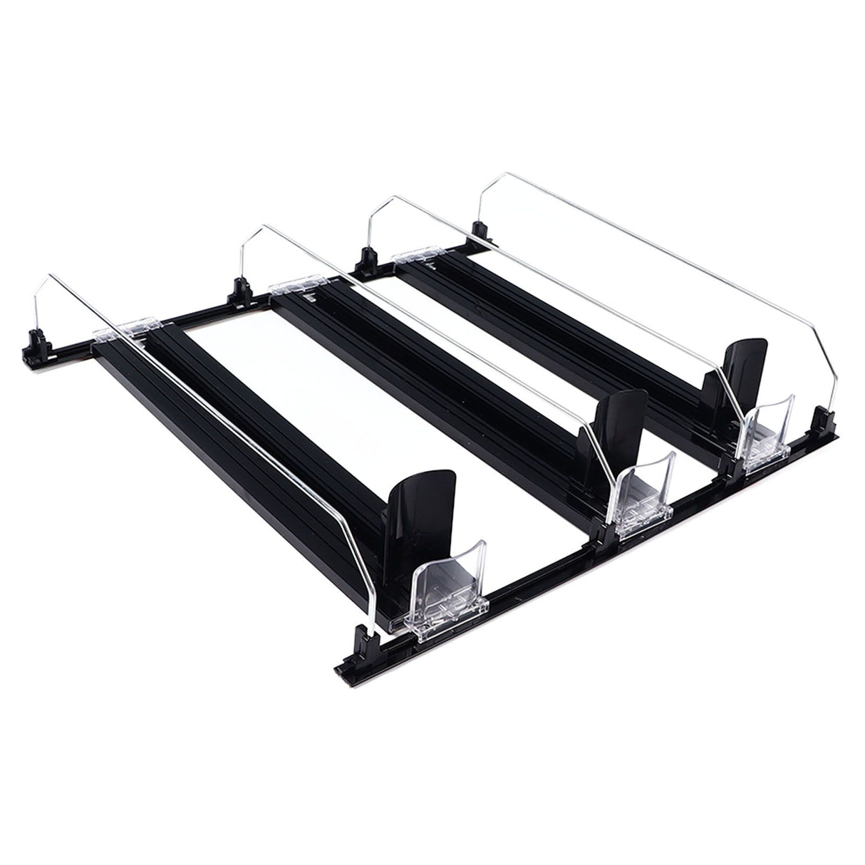 38cm Drink Organizer for Fridge Automatic Pusher Glide 12oz 16oz 20oz Soda Dispenser for Fridge Width Adjustable E Shaped 38cm Black