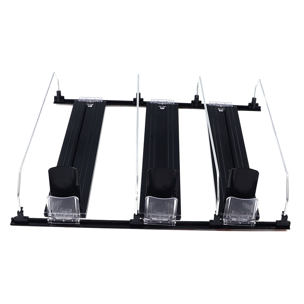 38cm Drink Organizer for Fridge Automatic Pusher Glide 12oz 16oz 20oz Soda Dispenser for Fridge Width Adjustable E Shaped 38cm Black