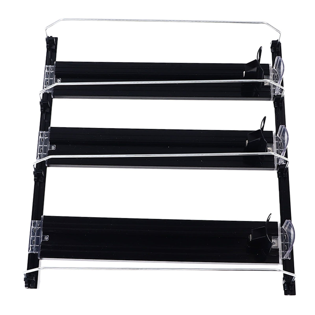 38cm Drink Organizer for Fridge Automatic Pusher Glide 12oz 16oz 20oz Soda Dispenser for Fridge Width Adjustable E Shaped 38cm Black