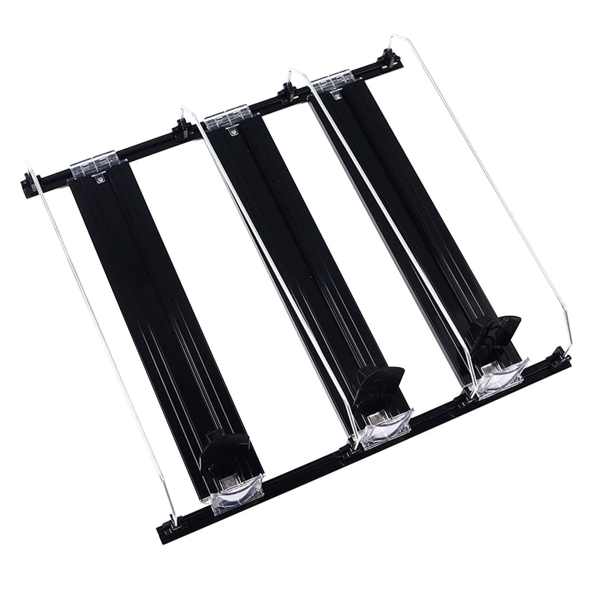 38cm Drink Organizer for Fridge Automatic Pusher Glide 12oz 16oz 20oz Soda Dispenser for Fridge Width Adjustable E Shaped 38cm Black